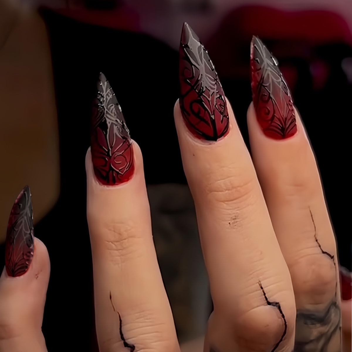 Halloween Goth Press on Nails Medium Stiletto Medium, style 12