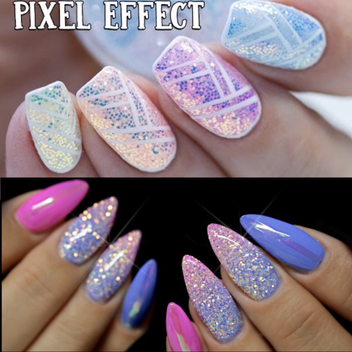 PIXEL EFFECT Kopciuszek NAIL ART GLITTER IRIDESCENT SEQUINS Powder Cinderella UK