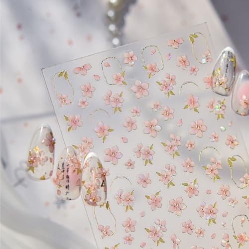 Flowers Nail Art Stickers 5D Embossed Pink Nail Stickers Self-Adhesive Style-31