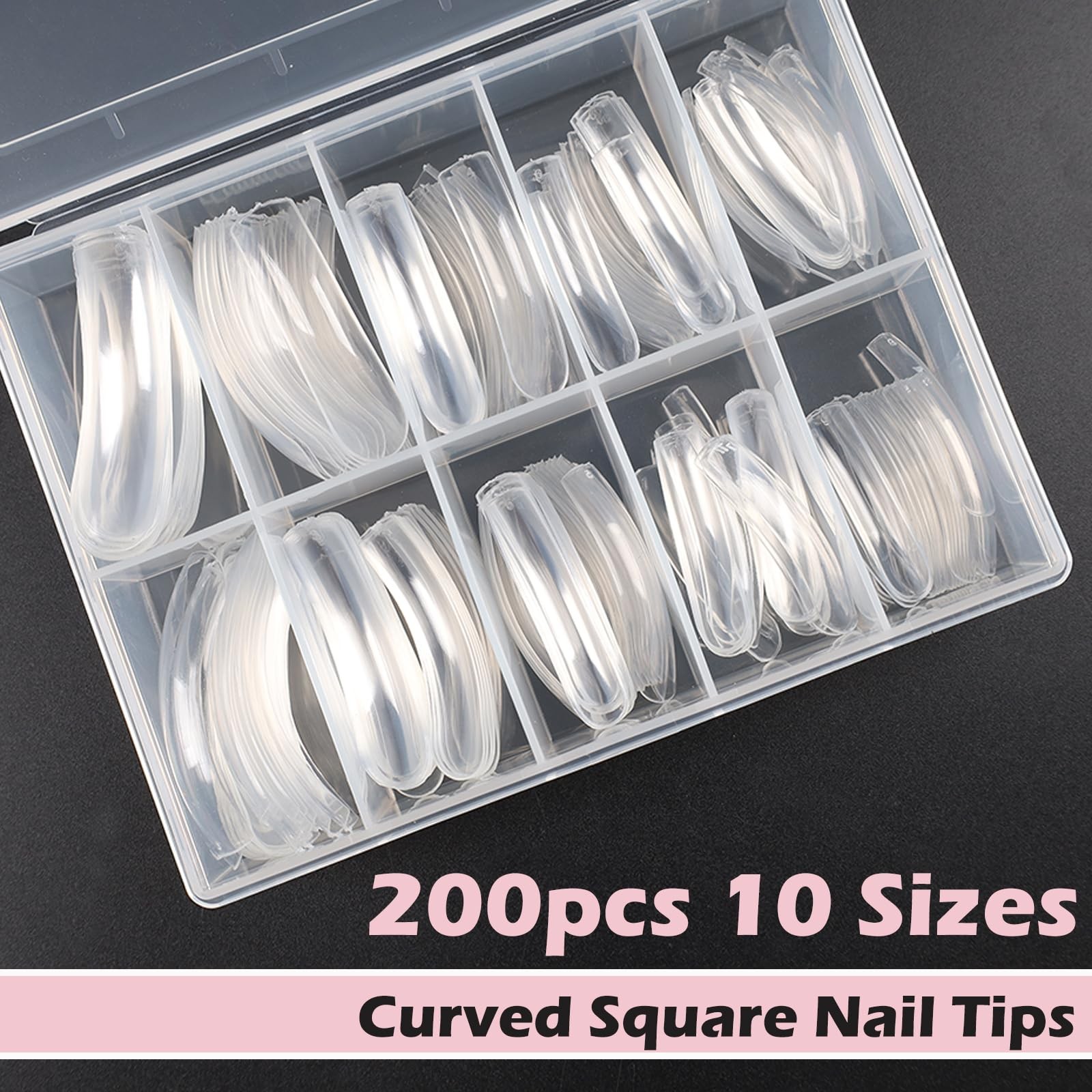 Curved Square Nail Tips Press on Full Cover Nails, Extra Curve Clear XXL Squa…