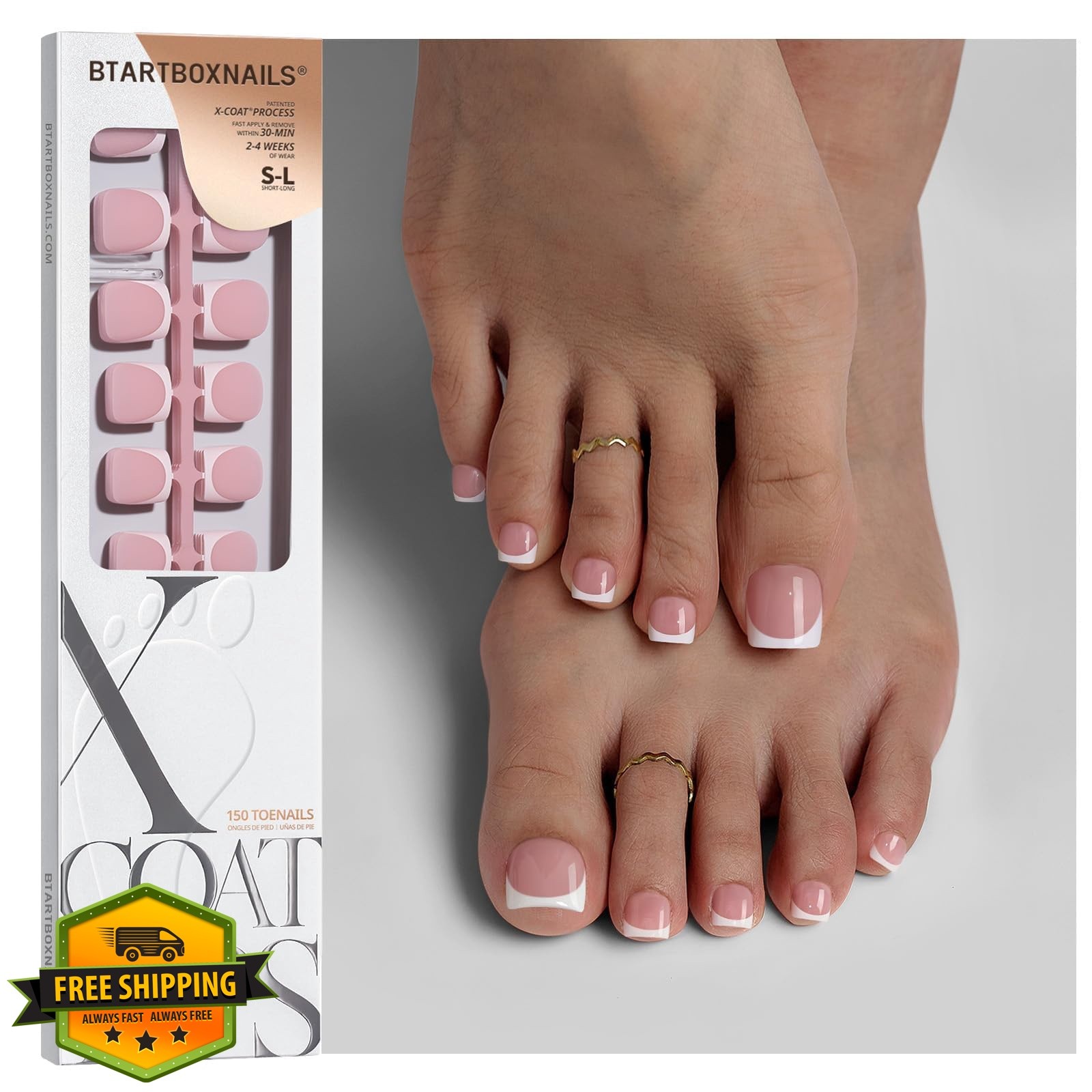 BTARTBOXNAILS Toe Nails Square 01-Pink Base S-L 150ct