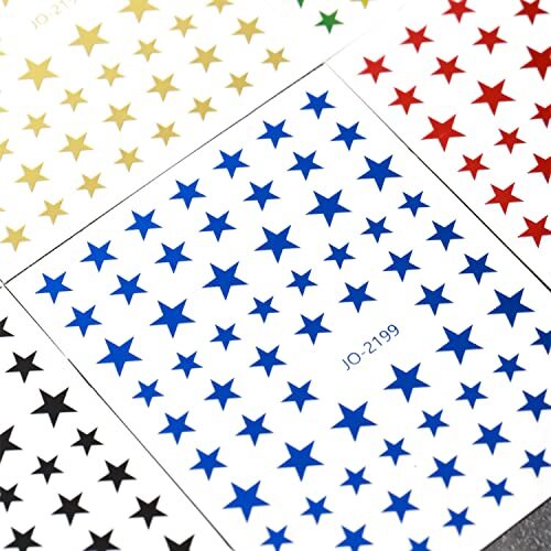 12 Colors Stars Nail Art Stickers, Laser Gold Silver Red Five-Pointed Star