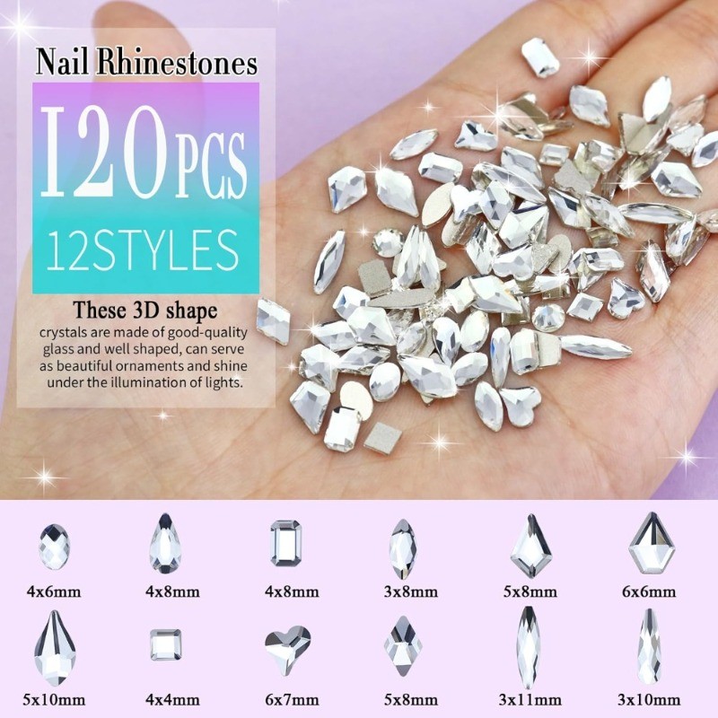 Nail Art Rhinestones 3200PCS Flatback Rhinestones Crystal Clear 12 Styles 3D