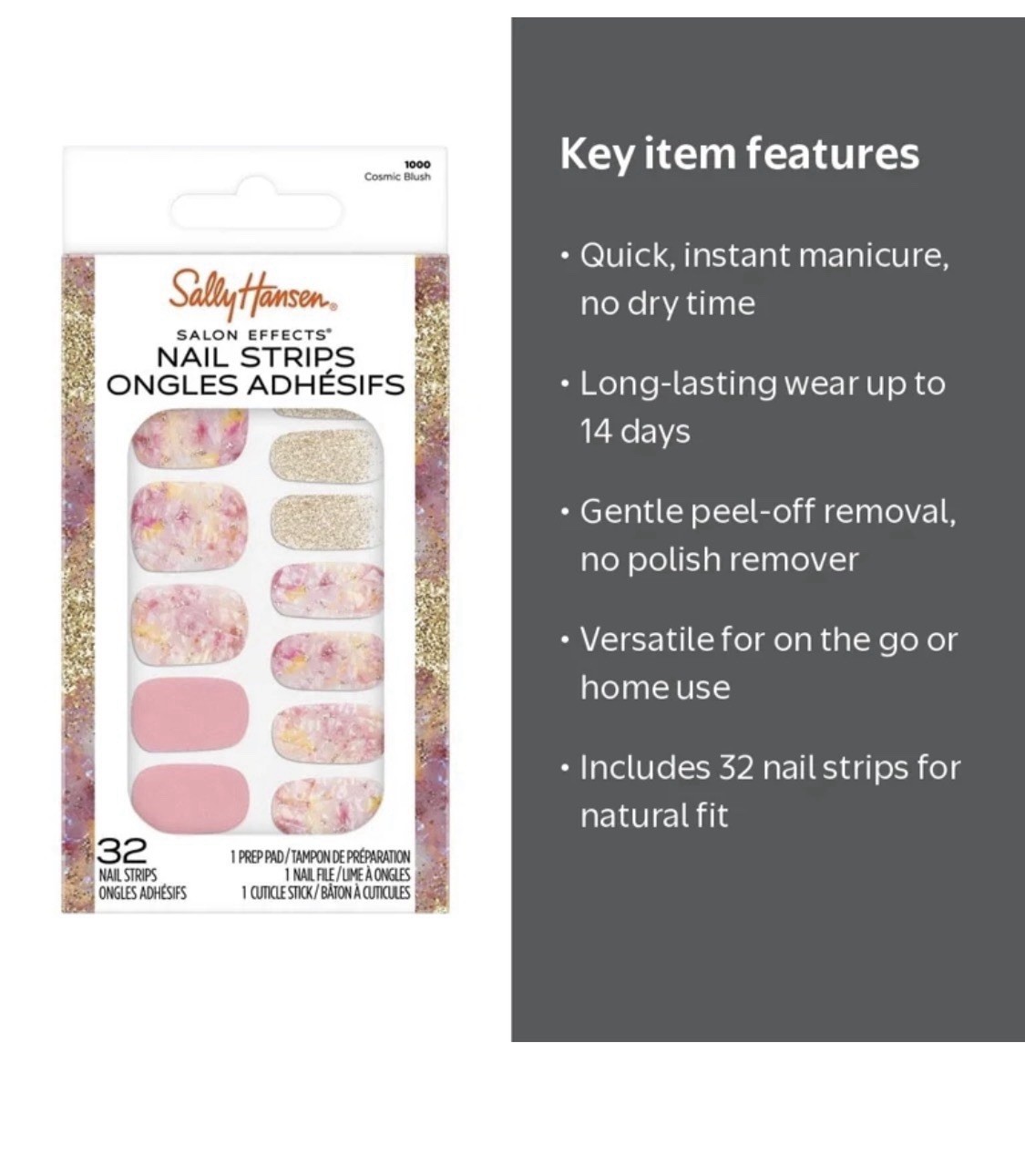 Salon Effects Press-On Nail Strips 32 Count Cosmic Blush Ongles Adhesifs