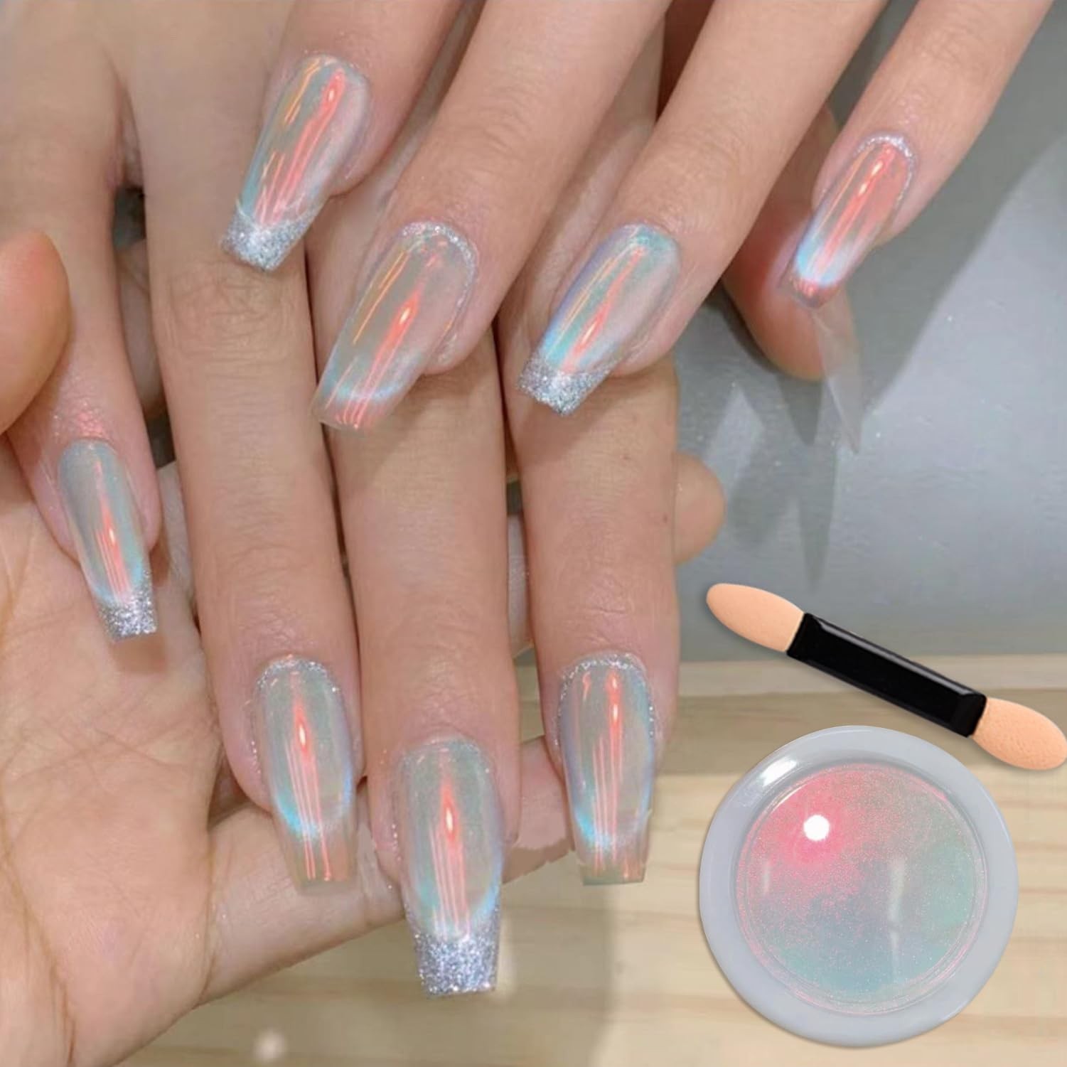 Orange Pearl Chrome Nail Nail Art Glitter,Metallic Iridescent Chrome Nail for…