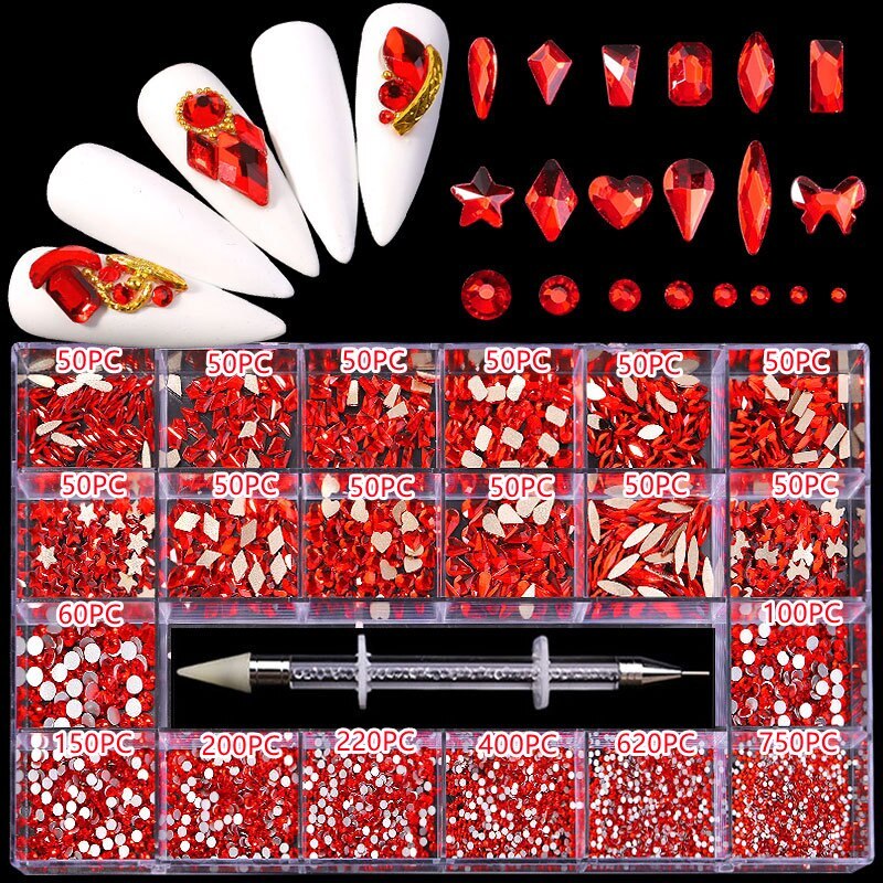 3100PCS/Boxed Luxury Rhinestone Nail Art Jewelry Set Glass Nail Crystals Box