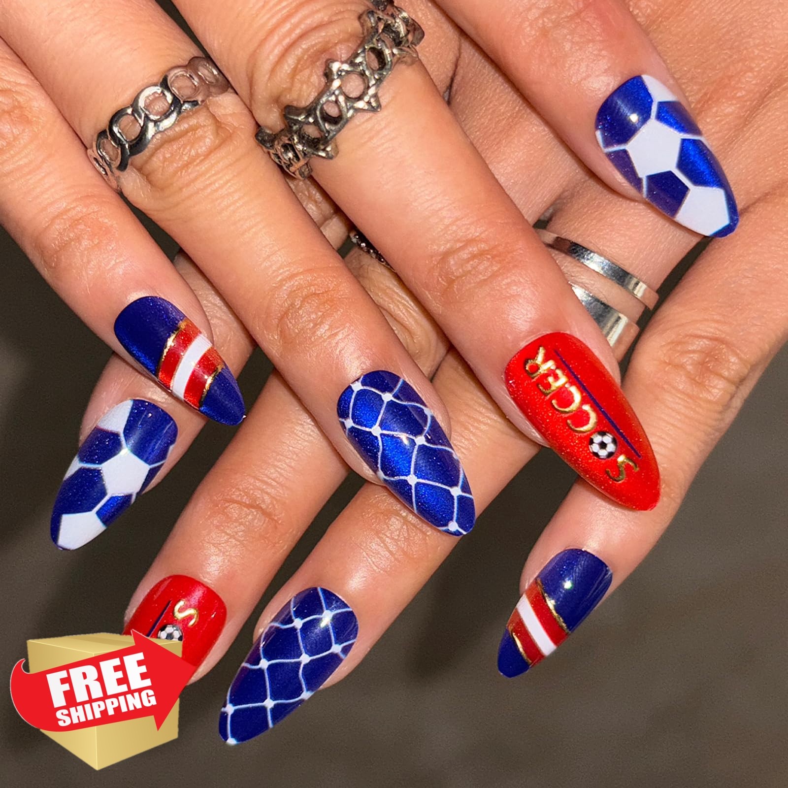 Rdntbeu Cat Eye World Cup Almond Press On Nails