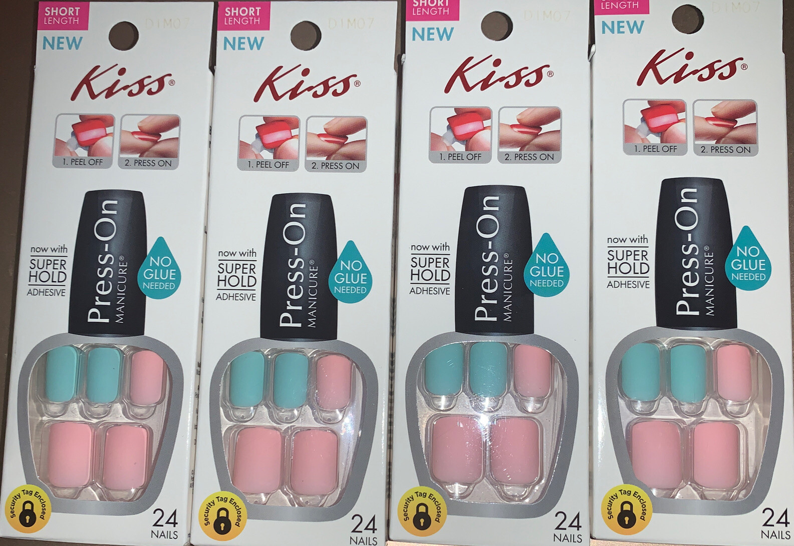 4x Kiss Press-on Manicure Fake Nails 24 Count Super Hold Adhesive DIM07 In Box