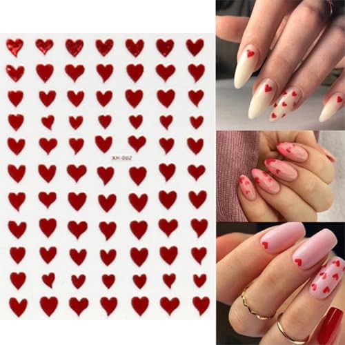 12 Sheets Valentines Nail Art Stickers Colorful Heart Nail 3d Nail Sticker-1