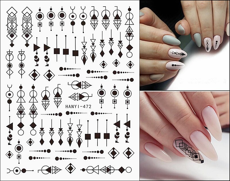 Abstract Geometric Figure Nail Sticker Totem Stripes Lines Decal 1JN2