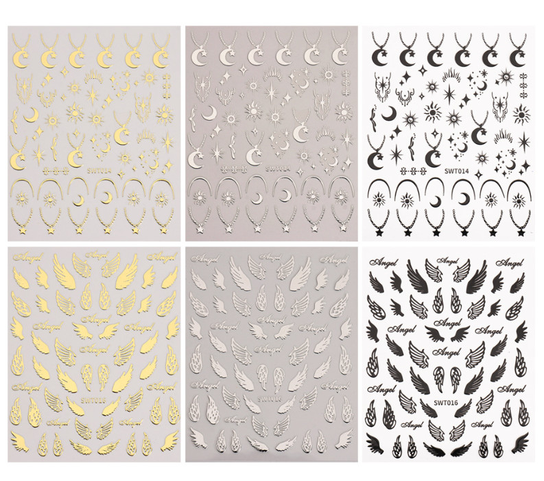 Nail Art Stickers 3D Angel Wing Heart Moon Star Sun Jewelry Self Adhesive NS48
