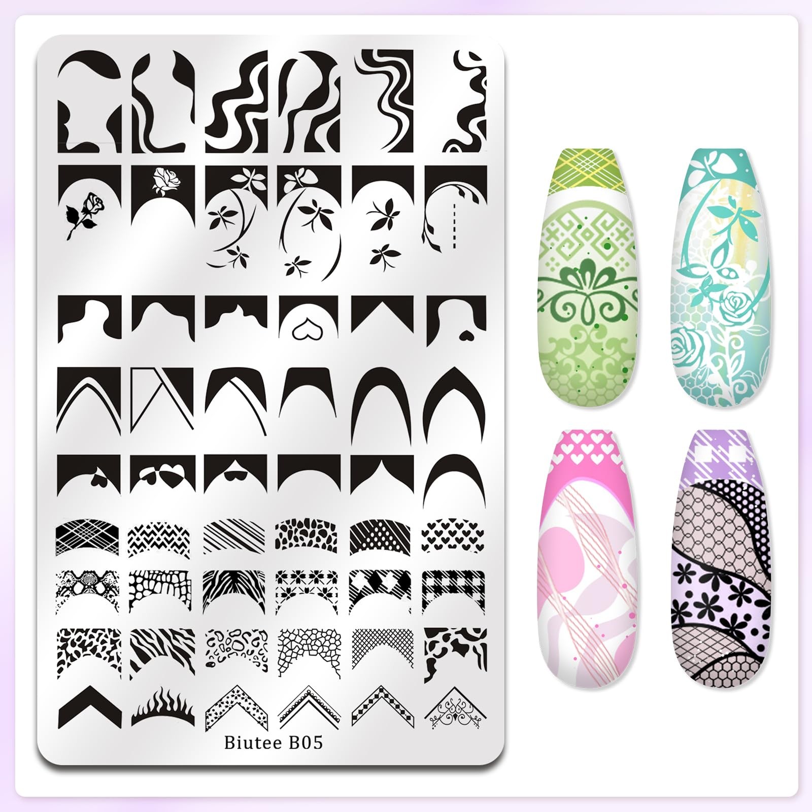 Biutee Nail Stamping Kit 2Pcs Lace Stamping Plates 4Pcs Stamping Polish