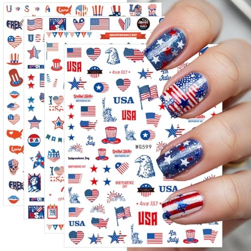 8 Sheets 4th of July Nail Art Stickers – American Flag Patriotic 4th of July-5