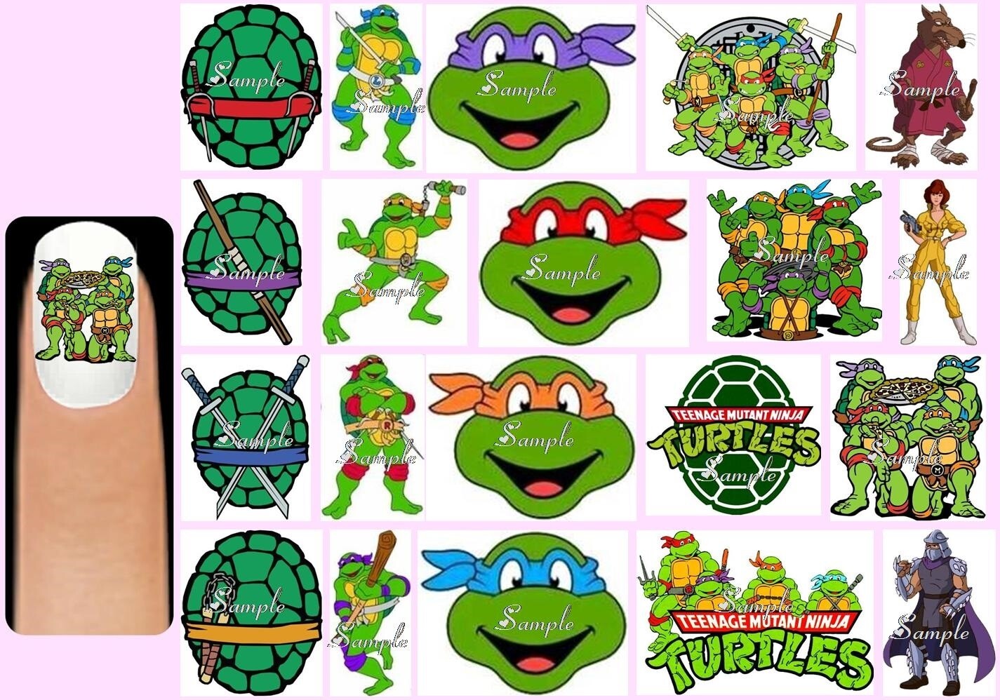 Teenage Mutant NINJA TURTLES Nail Art Decals + Free Gems TMNT Michelangelo April