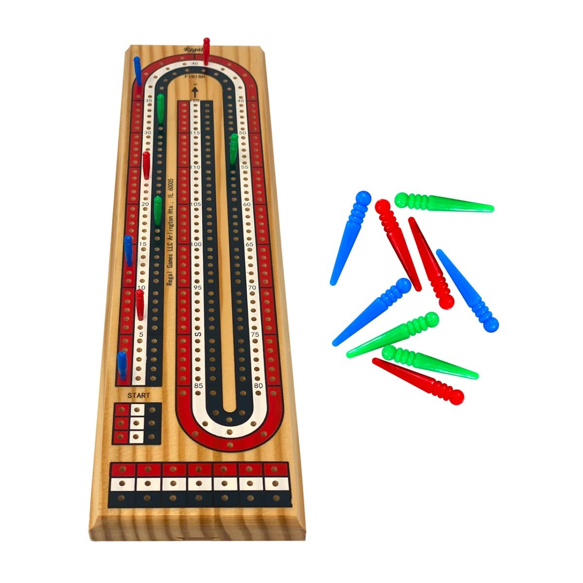 Regal Games Cribbage Board Game Set with 11″ x 4.5″ x 2.75″, Multi-colored