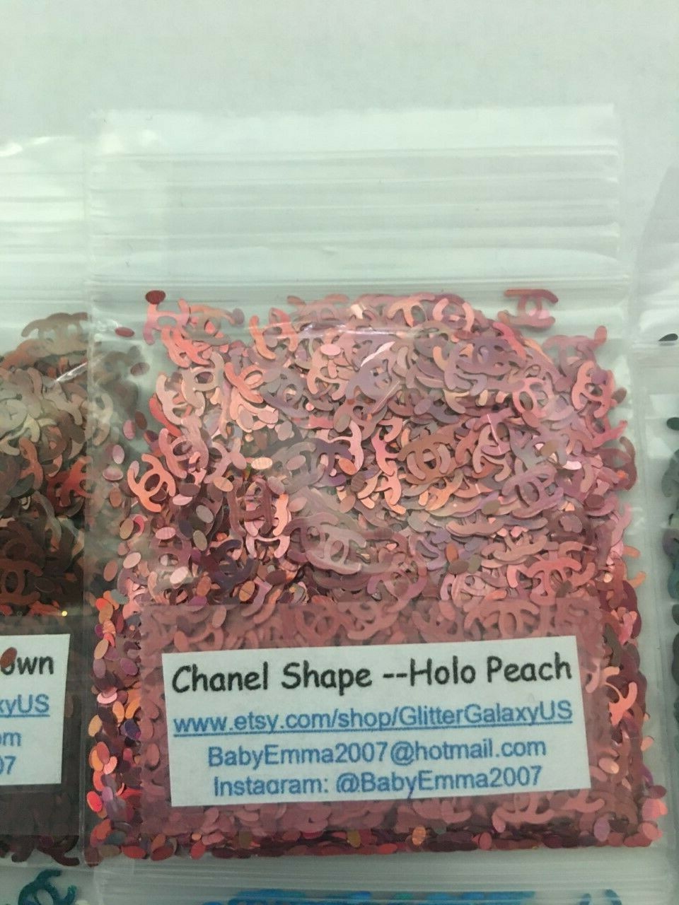 Holo “Gold Pink/Peach Pink” Glitter Nail 2 letter alphabet confetti “C”-US-tsp