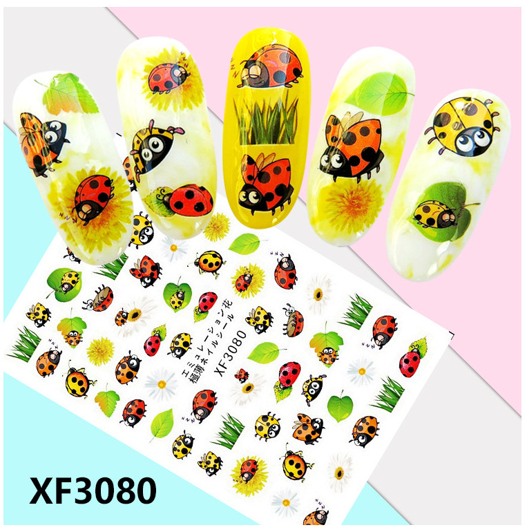 Nail Art Stickers Decals 12Pcs Flower Fruit Ladybirds Owl Cat Self-Adhesive NS34