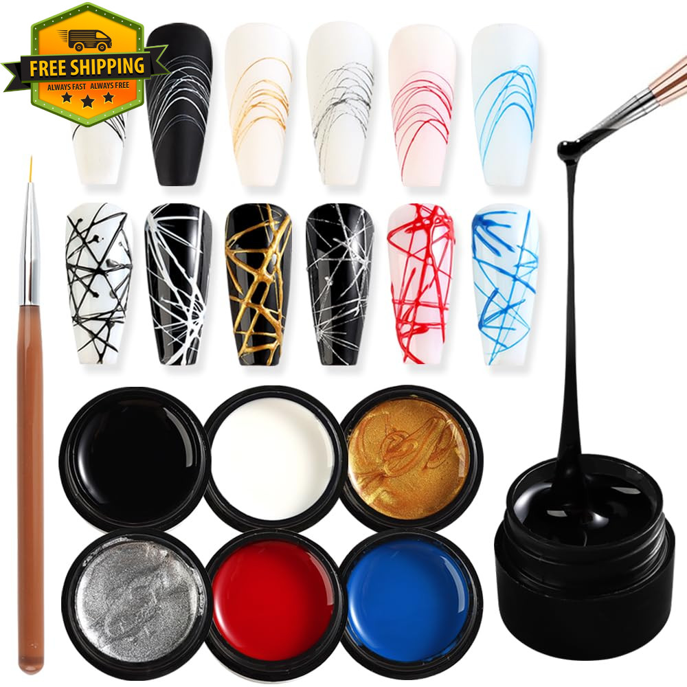 6 Colors Spider Gel Nail Art Set With Brush Elastic Drawing Polish DIY Manicure