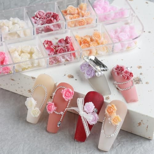 180PCS 3D Flowers Nail Charms – Flat-Back Resin Rose Camellia Rose Nail Charms