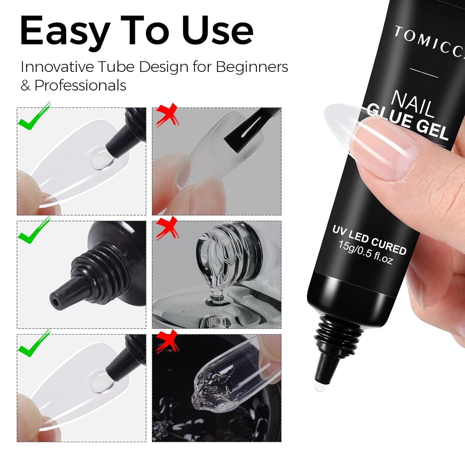 Solid Nail Glue Gel, 15ml Long Lasting Strong Adhesive for nail tips Press on Na