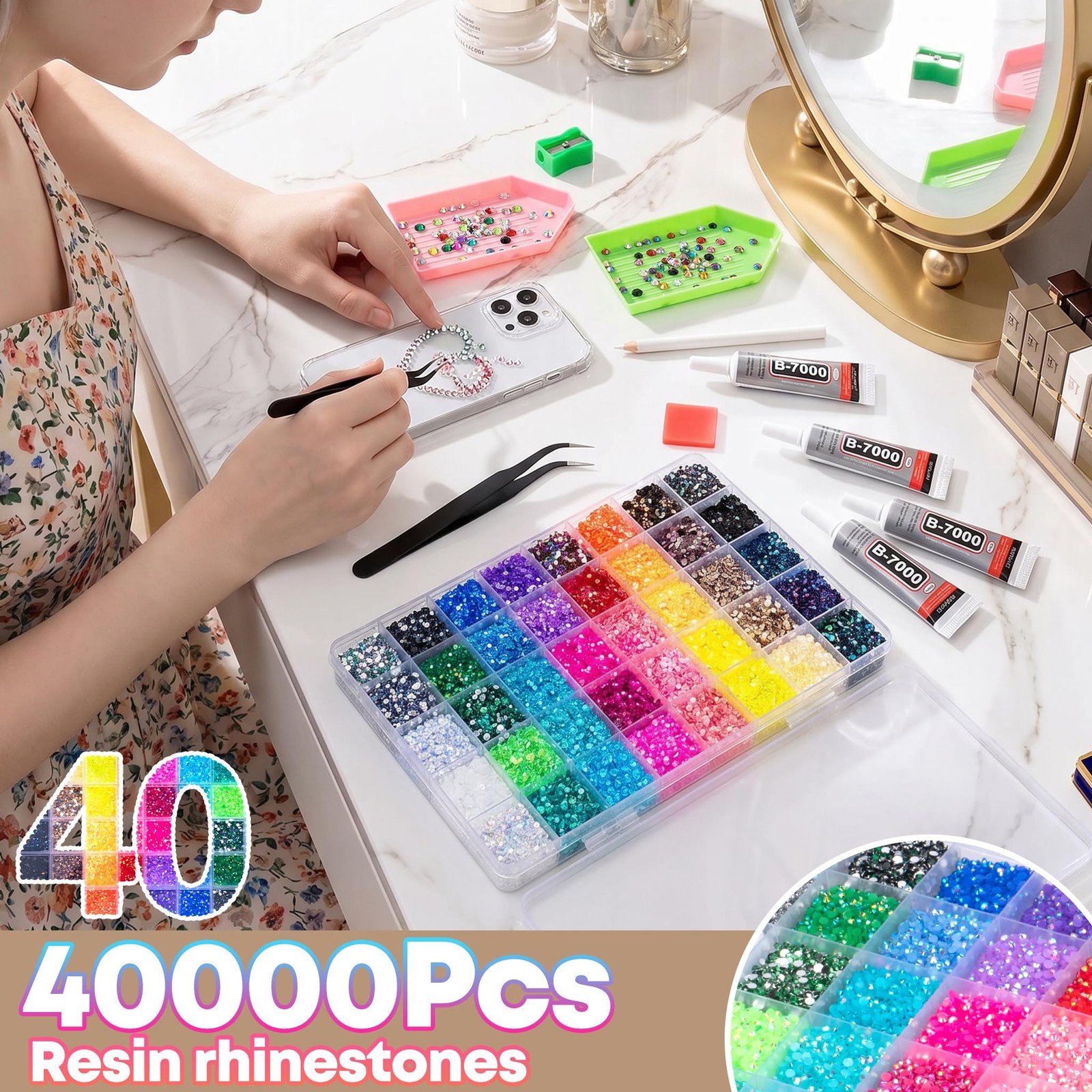 Bedazzling Kit, 40000Pcs 40 Colors 3mm Jelly Resin Flatback Rhinestones with …