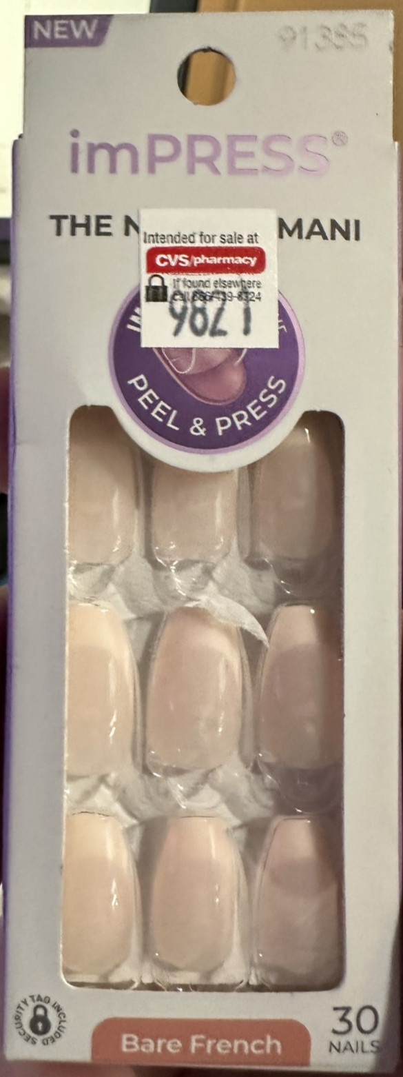 Kiss Medium Pink French Natural coffin tip manicure press on Bare French