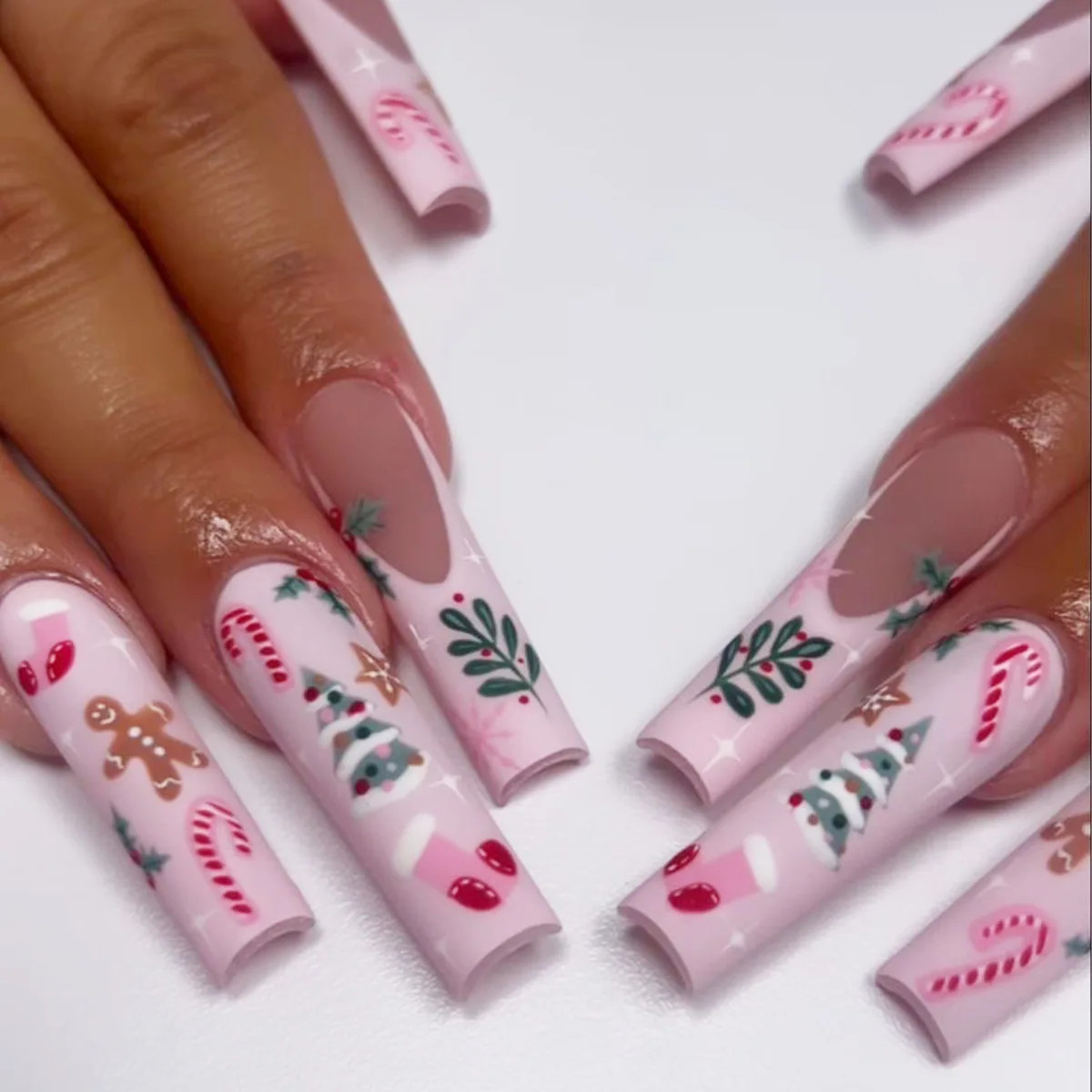 24Pcs Christmas Red Bow Snowflake Coffin Ballet Press On Nails