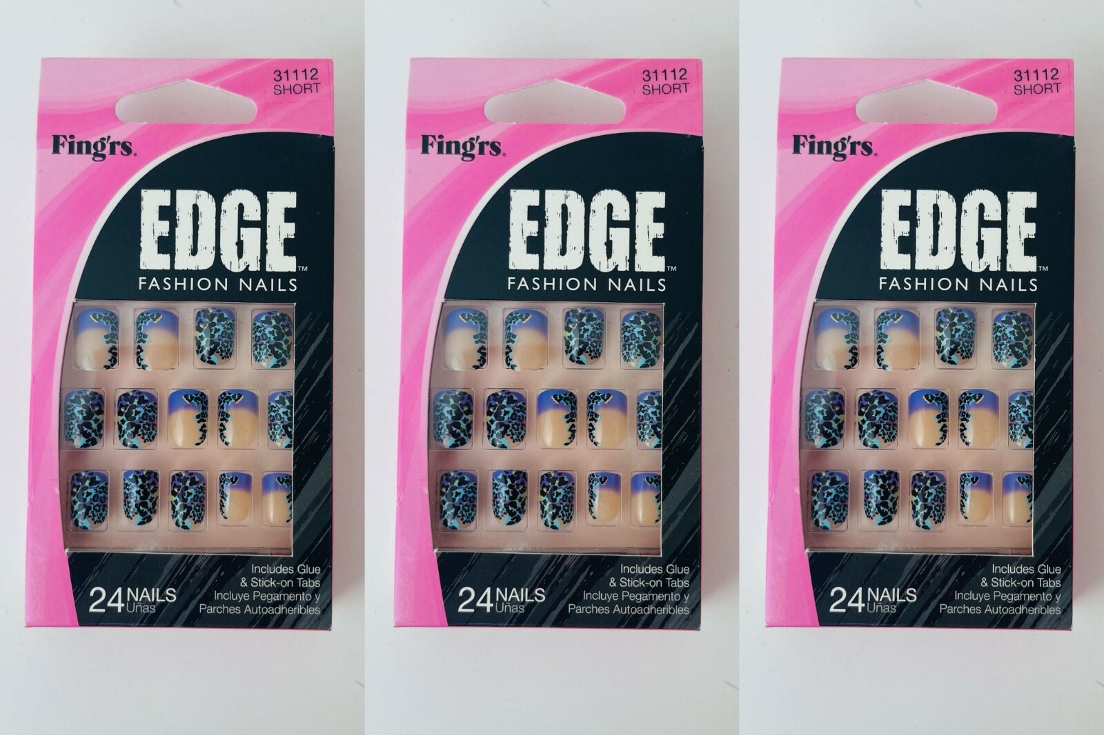Set of 3 Fing’rs Edge Fashion Nails w/ Glue &Stick-On Tabs 24 Nails-31112