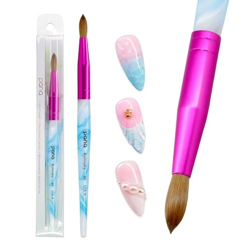 Acrylic Nail Brush Size 8 – Pure Kolinsky Hair, Round Shape, Blue Handle, Pink F