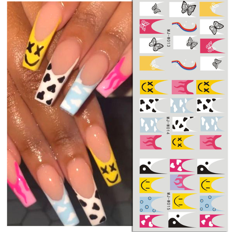 8Sheets Nail Art Water Transfer Stickers Geometric Star French Tips Decals NH19