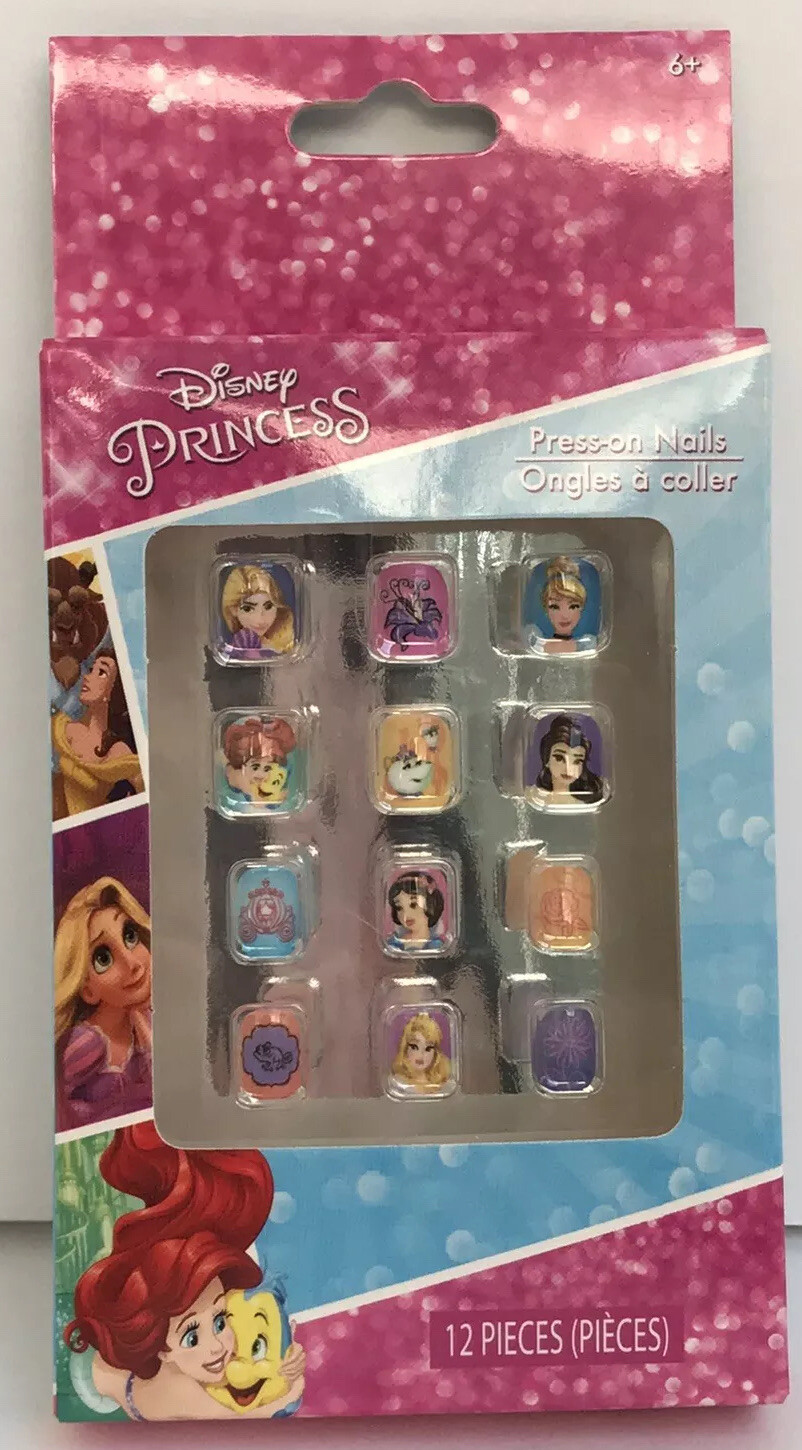 12pc Disney Princess Press-on Nails 6+ Girl Colorful Cute Party Easy Present New
