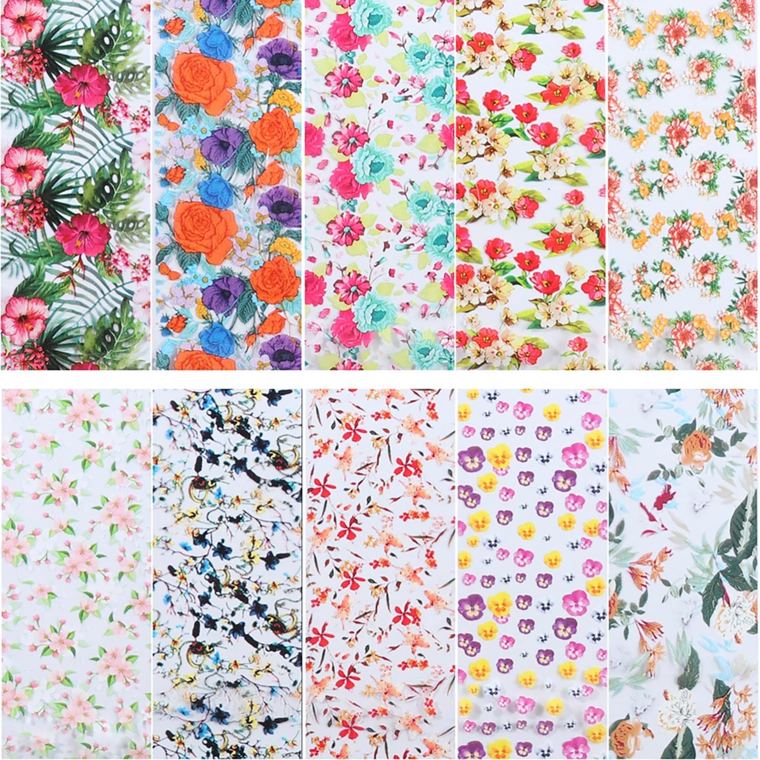 10 Sheets of Vibrant Floral Nail Foil Stickers – Perfect for Creative Designs