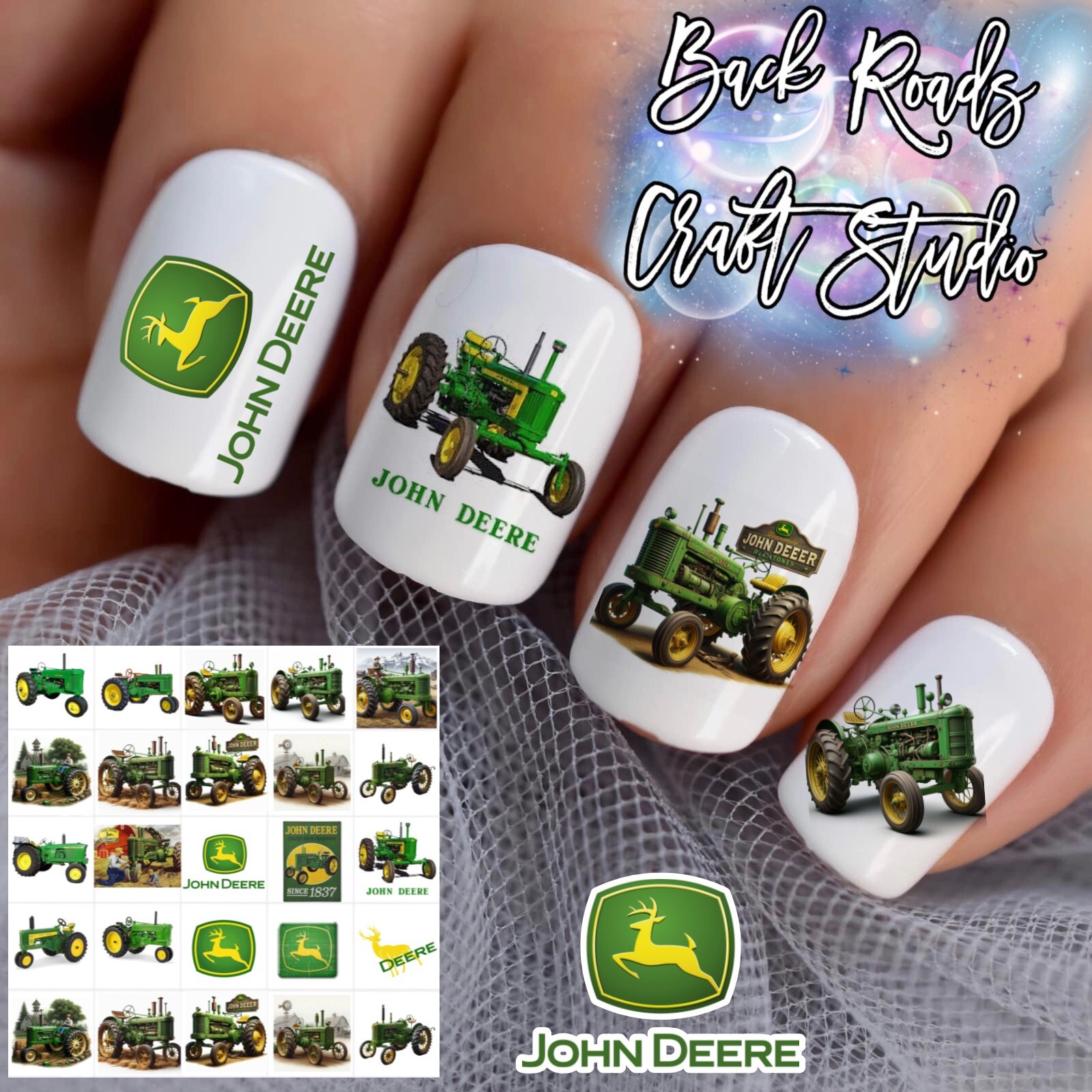 John Deere Tractor Waterslide Nail Decals Set Of 50 Instructions & Bonus