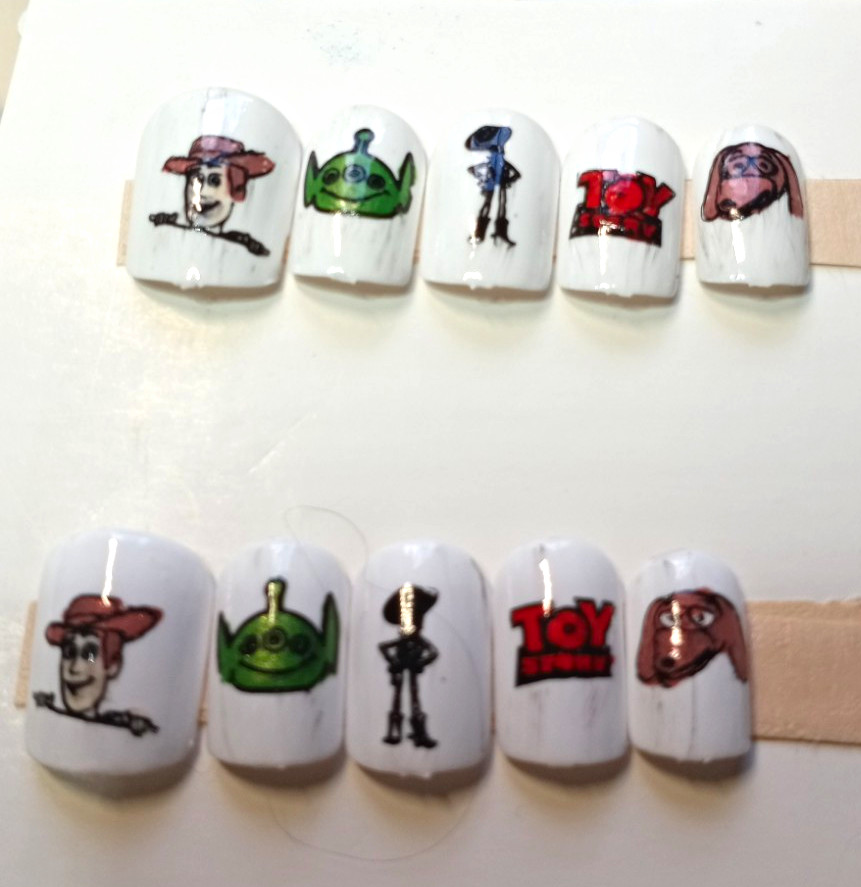 White Shiny Short Square Press-On Nails Pre-Designed Cartoon Nail Art