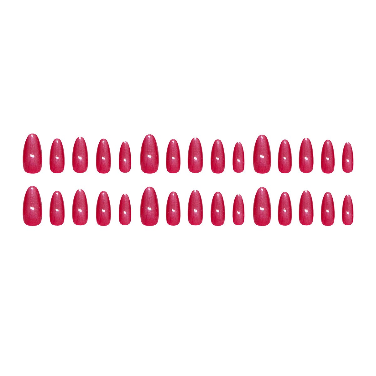 48Pcs-Long Almond Fuchsia Red Cat Eye Sparkly Glossy Press on Nails Set
