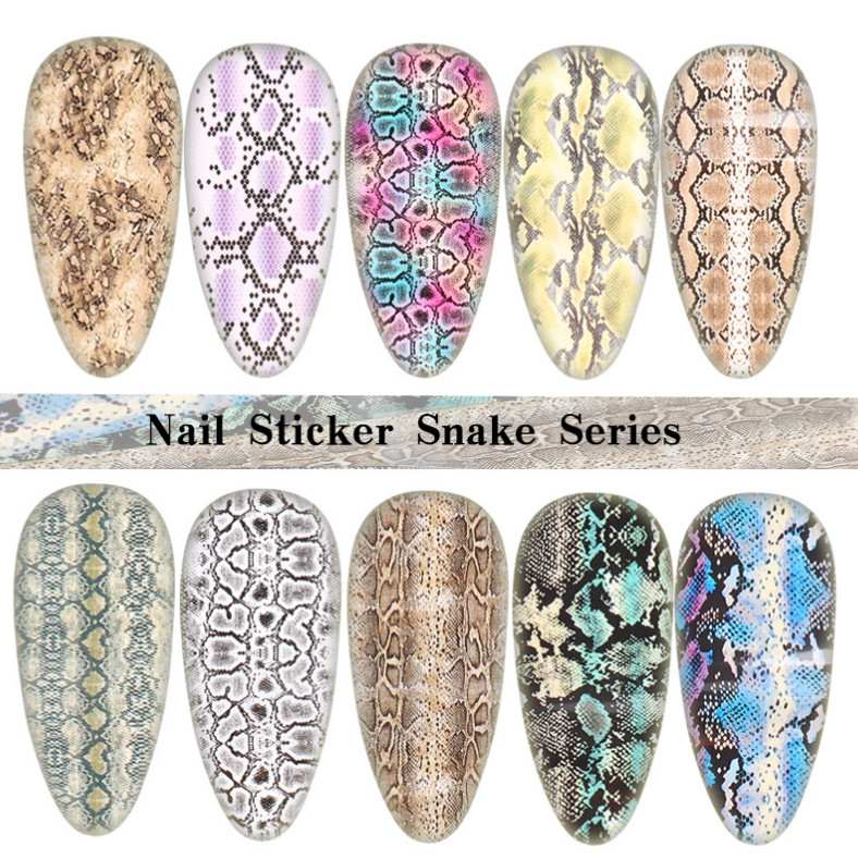 10 Rolls Snake Pattern Nail Foil Transfer Stickers Python Skin Nail Decals 1629
