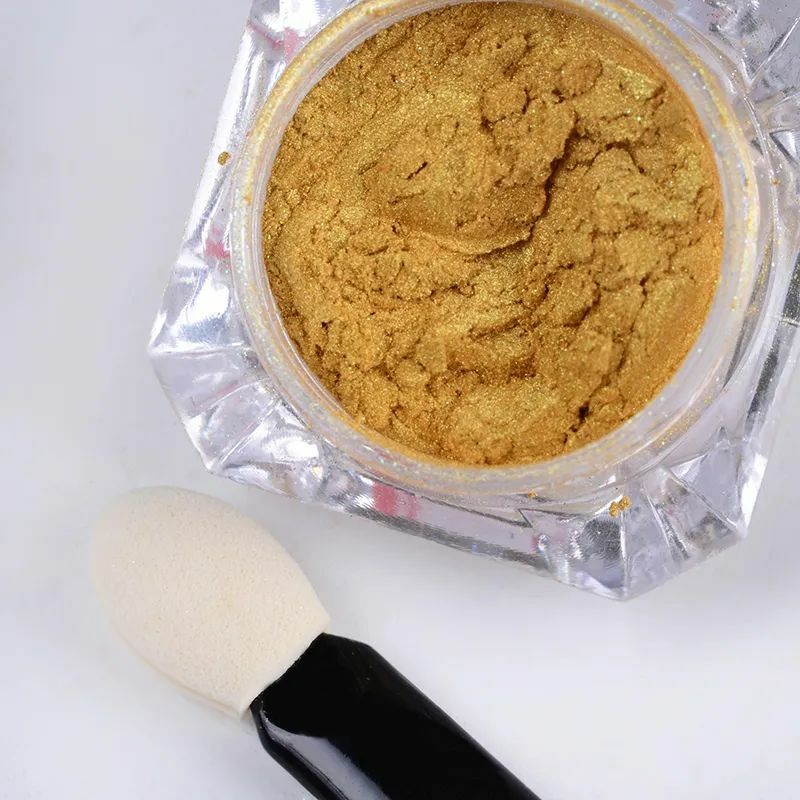 GOLD Mirror Nail Chrome Powder Effect Dust Nails Platinum Shimmer Pigment Brush