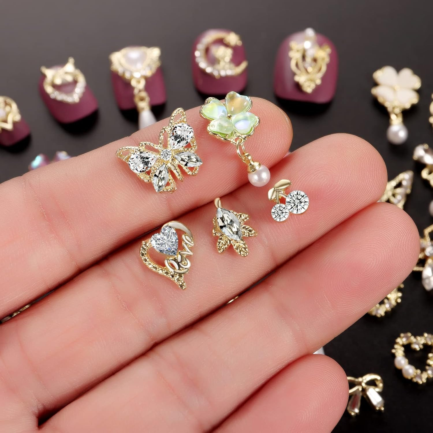 1 Pack of 50pcs 3D Nail Charms for Acrylic Nails with Art Nail Gems and Rhinesto