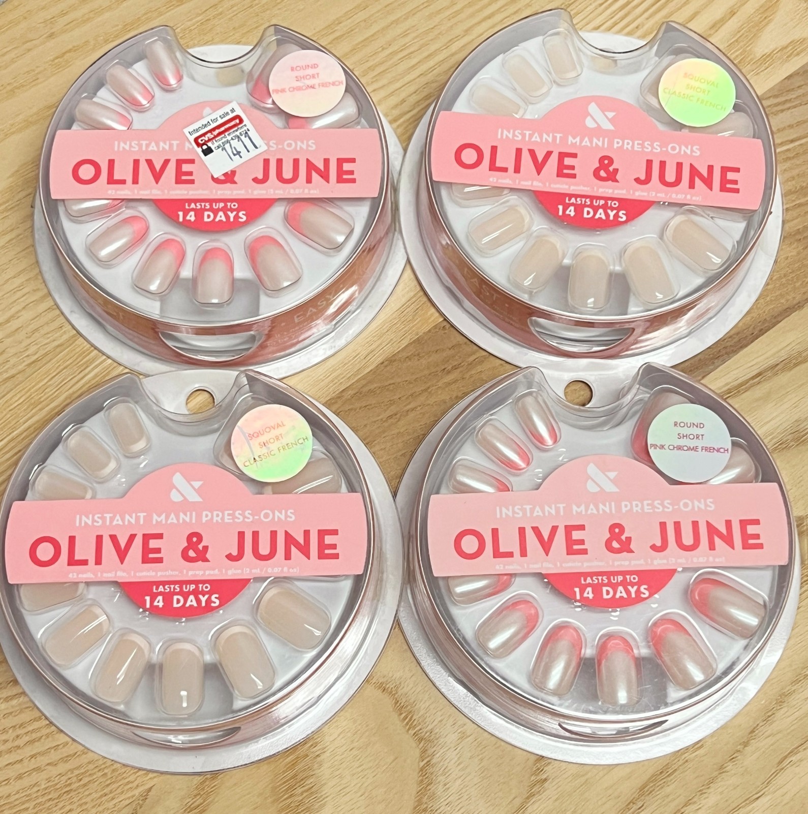 4X Olive & June Short French Tip Press-On Nails Squoval & Round NEW