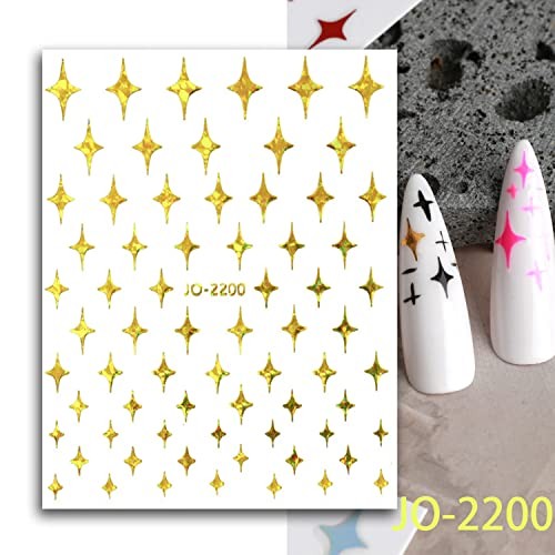 12 Colors Stars Nail Art Stickers, 3D Stars Self-Adhesive Four-Pointed Star