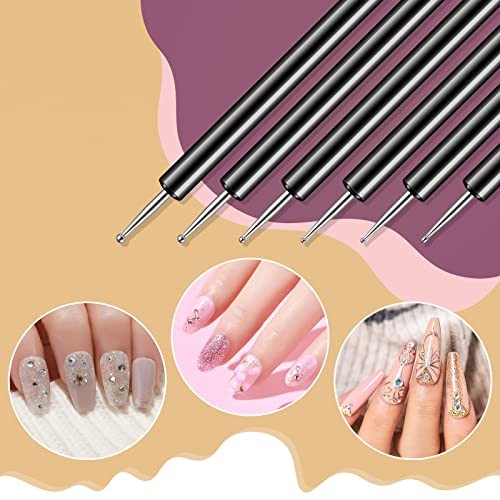 Artdone Nail Dotting Tools 6PCS Double-ended Nail Art Brushes Kit Nail Black