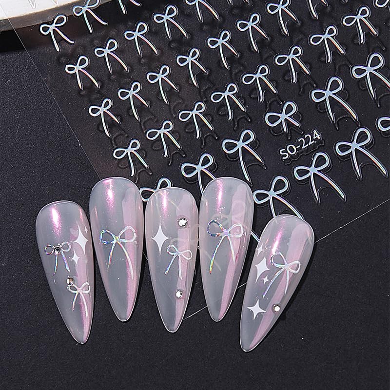 12 Sheets Bow Nail Stickers Bows Decals 3D Self Adhesive Design-bow