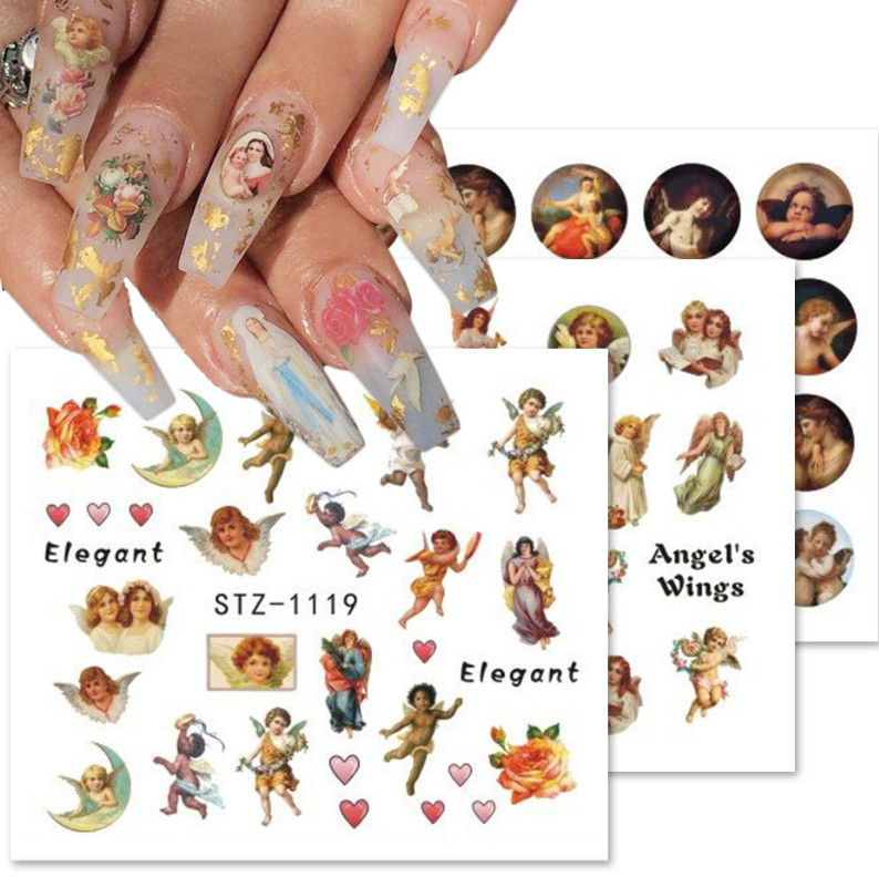 8 Sheets Nail Art Stickers Water Transfer Decals Mary Angel Christian Jesus NS19