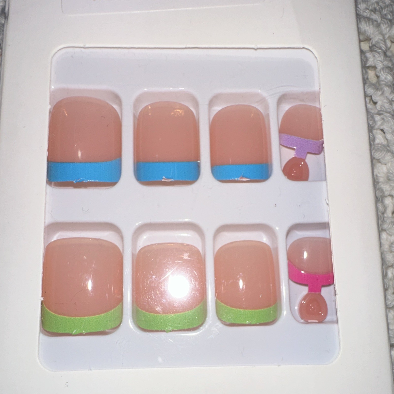 Short Square French Press-On Nails Pink Multicolor Pre-Designed Full Cover