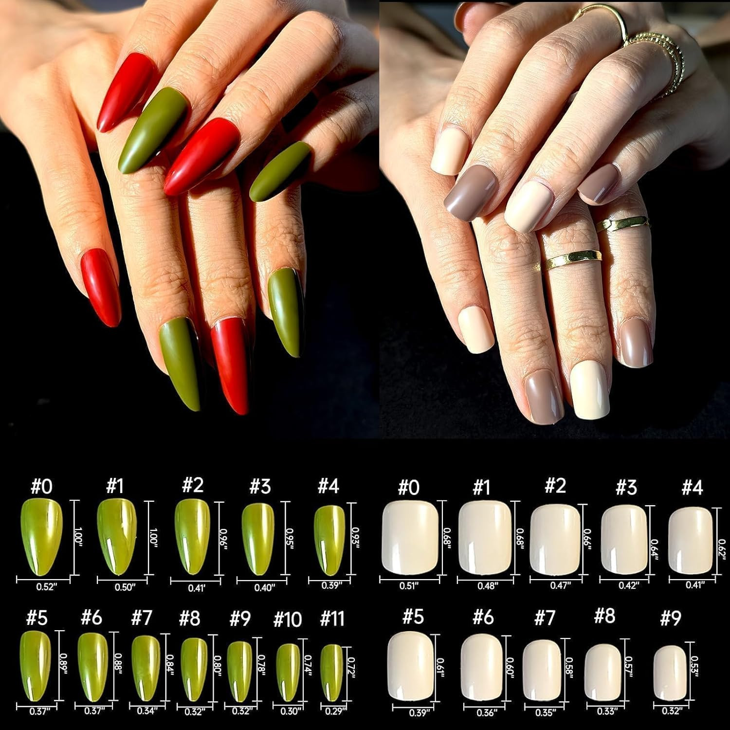 Press on Nails 576Pcs with 12Pack Glossy Medium Almond & Short round (Natural)