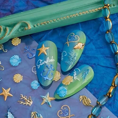 5D Embossed Seashell Starfish Nail Art Stickers Self Adhesive Marine Life Nail