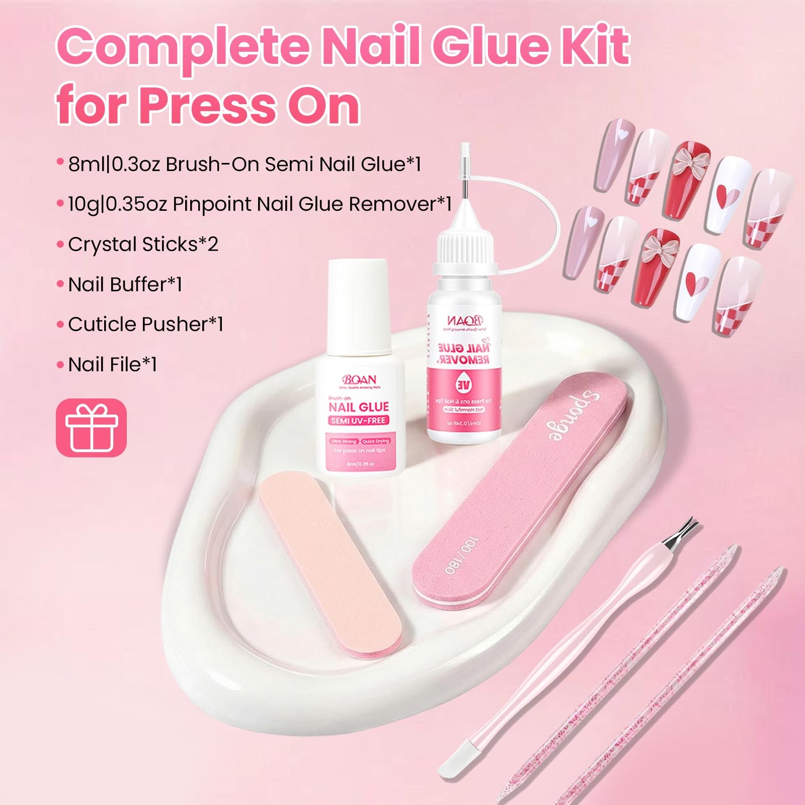 Semi Nail Glue Brush on Kit for Press on Nails & Nail False Tip