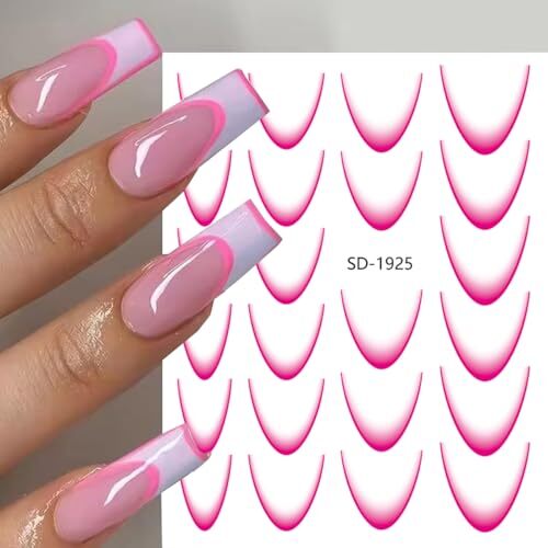 12Sheets Gradient French Line Nail Stickers, Colorful Stripes Color French Line
