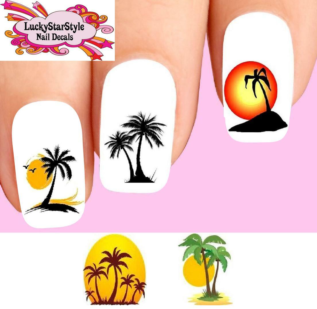 Waterslide Nail Decals Set of 20 – Palm Tree with Sunset Assorted