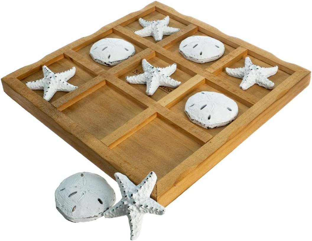 Starfish Tic Tac Toe Game – 9″ x – Beach White & Sand Dollars